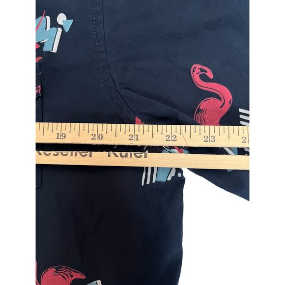 Flamingo Print XL Broken Threads Men’s Short Sleeve Button-Up Shirt Navy Blue - Picture 10 of 11